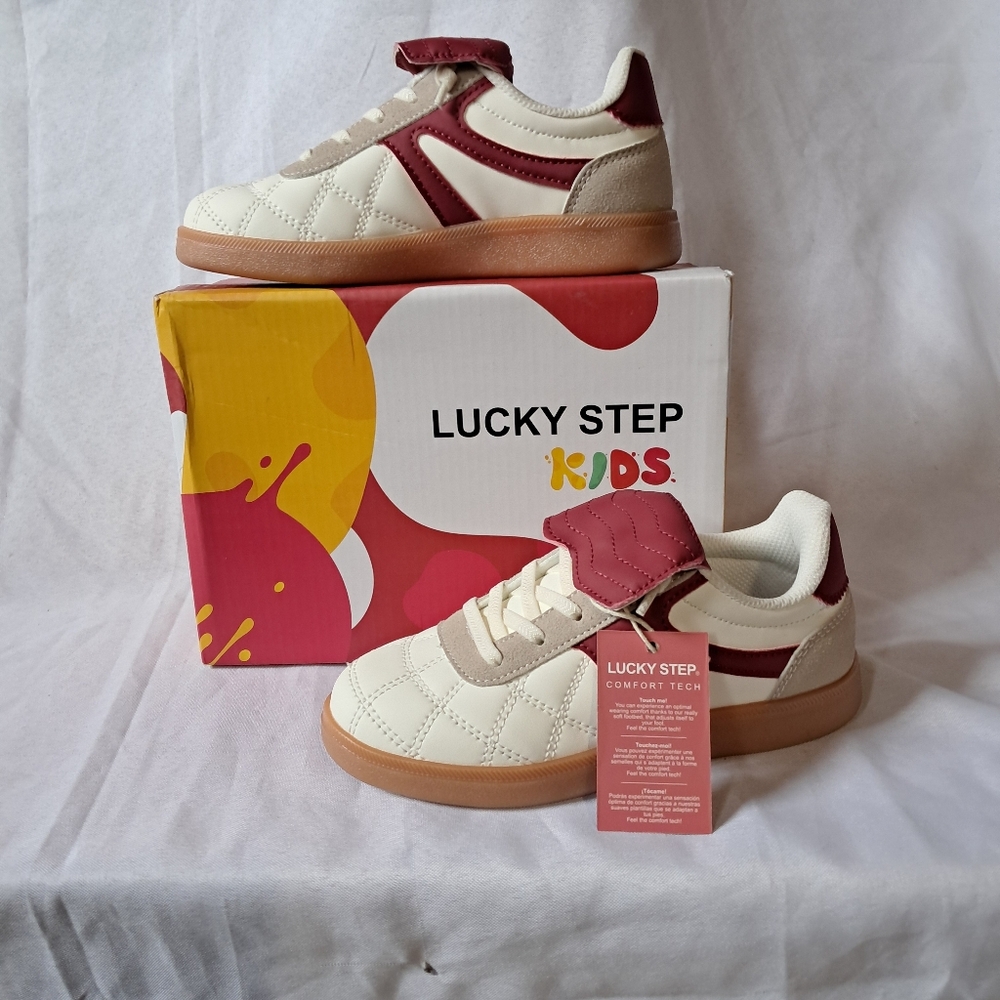NWT Kids' Cream and Red LUCKY STEP Sneakers Sz 13